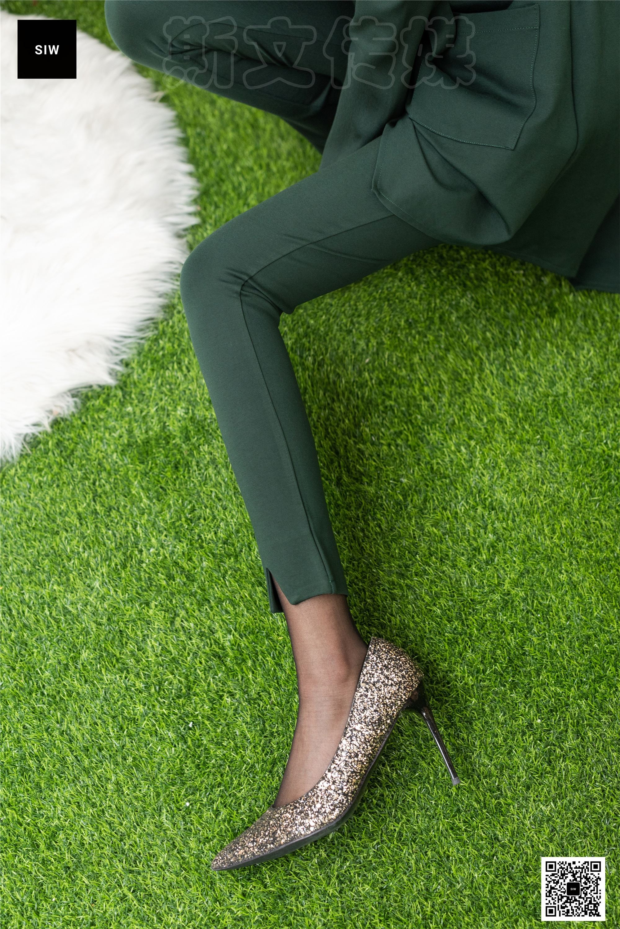 SIW斯文传媒 062 小香风墨绿纯棉气质小脚裤两件 - 甄真